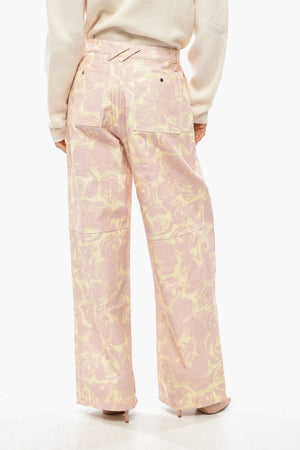 Straight-Fit Cotton Trousers with Floral Pattern