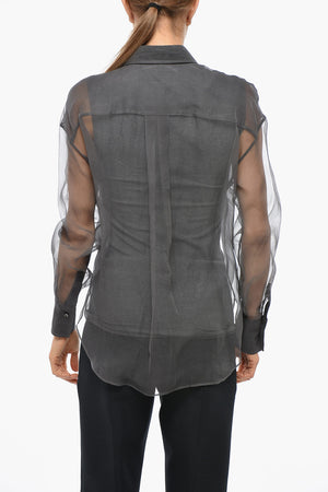 Seidenorganza-Bluse mit Frontstickerei