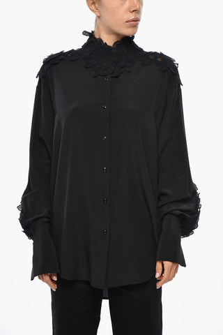 Silk Shirt with Embroidered Collar
