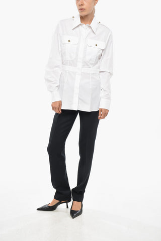 Camicia Sahariana in Popeline di Cotone con Design Slim Fit