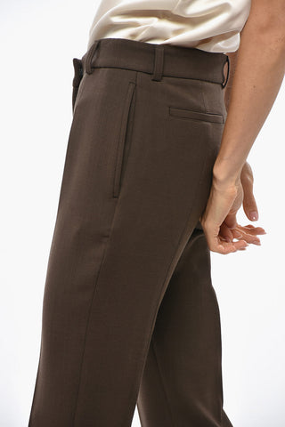 Wool Blend Slim Fit Pants with Concealed Closure