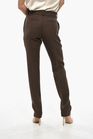 Wool Blend Slim Fit Pants with Concealed Closure