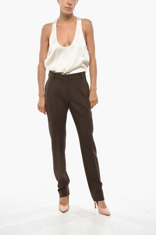 Wool Blend Slim Fit Pants with Concealed Closure