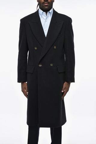 Virgin Wool Blend MARTINAFRANCA Double-Breasted Coat with Peak Lapel