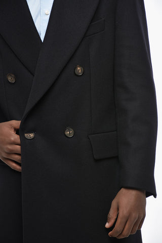 Virgin Wool Blend MARTINAFRANCA Double-Breasted Coat with Peak Lapel