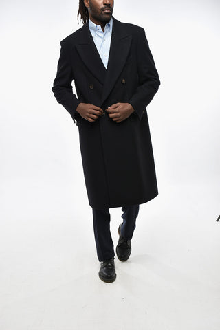 Virgin Wool Blend MARTINAFRANCA Double-Breasted Coat with Peak Lapel