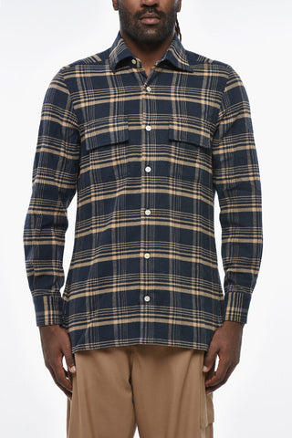 Camicia in Flanella di Cotone Motivo Plaid con Doppio Taschino