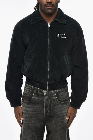 Bomber in Velour a Coste con Logo Stampato