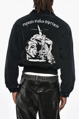 Bomber in Velour a Coste con Logo Stampato