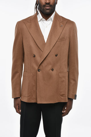 Solid Color Side Vents Peak Lapel Double-Breasted Blazer