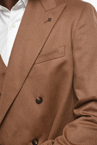 Solid Color Side Vents Peak Lapel Double-Breasted Blazer
