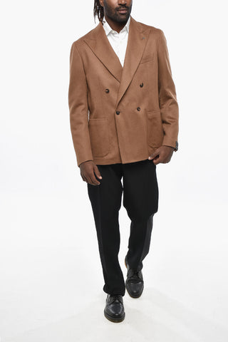 Solid Color Side Vents Peak Lapel Double-Breasted Blazer