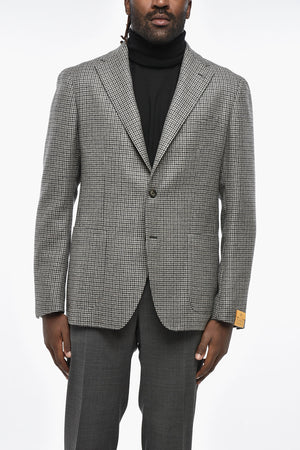 Houndstooth Motif Virgin Wool Side Vents Notch Lapel Blazer