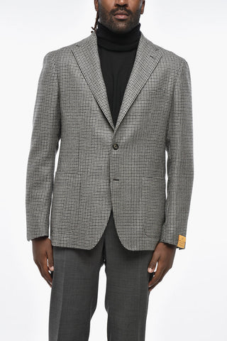 Houndstooth Motif Virgin Wool Side Vents Notch Lapel Blazer