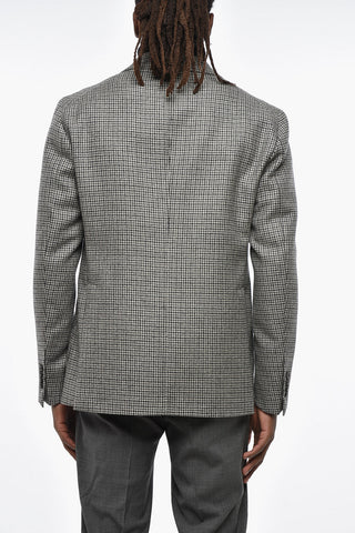 Houndstooth Motif Virgin Wool Side Vents Notch Lapel Blazer