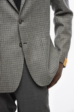 Houndstooth Motif Virgin Wool Side Vents Notch Lapel Blazer