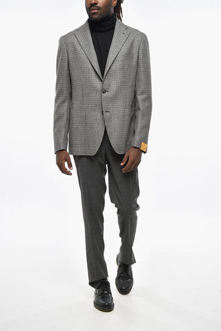 Houndstooth Motif Virgin Wool Side Vents Notch Lapel Blazer