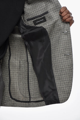 Houndstooth Motif Virgin Wool Side Vents Notch Lapel Blazer