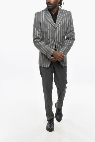 HOMME PLUS Giacca in Lana a Righe Uno Spacco Revers Classico