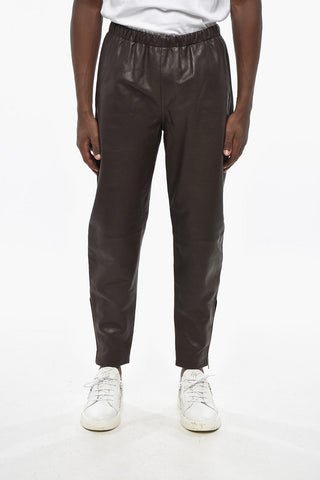 Leather LINFOLD Pants with Elastic Waistband and Ankle Zip