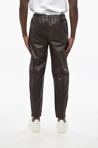 Leather LINFOLD Pants with Elastic Waistband and Ankle Zip