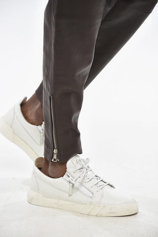 Leather LINFOLD Pants with Elastic Waistband and Ankle Zip