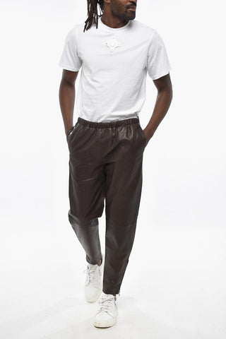 Leather LINFOLD Pants with Elastic Waistband and Ankle Zip
