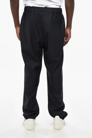 GIORGIO Virgin Wool Solid-Colored Trousers with Elastic Waistband