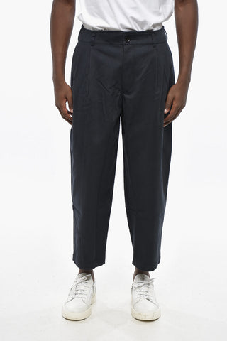 SHIRT Solid Color Double-Pleated Pants with Belt Loops