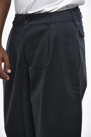 SHIRT Solid Color Double-Pleated Pants with Belt Loops