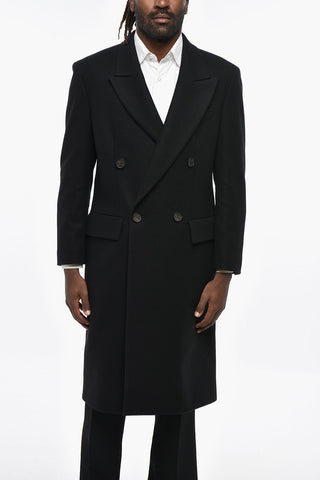 Virgin Wool Blend MARTINAFRANCA Double-Breasted Coat with Peak Lapel