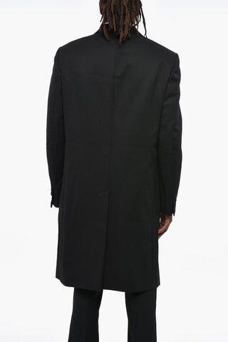 Solid-Color Double-Breasted Coat with Scalloped Flap Pockets