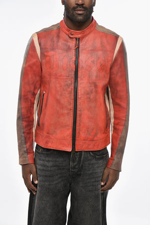 RED TAG Leather Jacket RUSCHA with Contrasting Sleeves