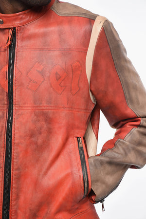 RED TAG Leather Jacket RUSCHA with Contrasting Sleeves