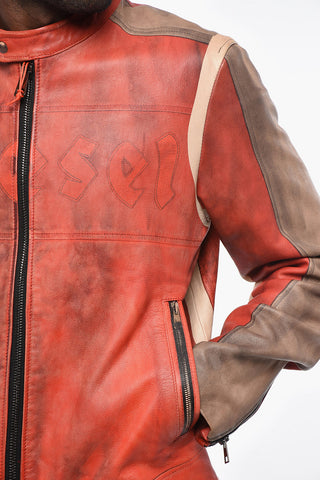 RED TAG Leather Jacket RUSCHA with Contrasting Sleeves