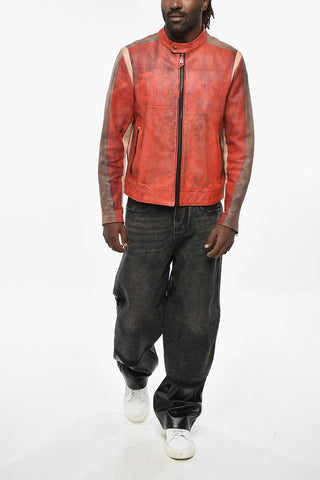 RED TAG Leather Jacket RUSCHA with Contrasting Sleeves