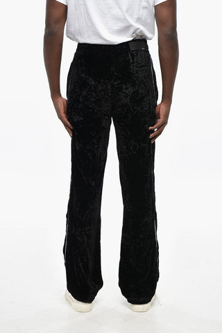 Velvet Pants with Elastic Waistband and Ankle Drawstring 