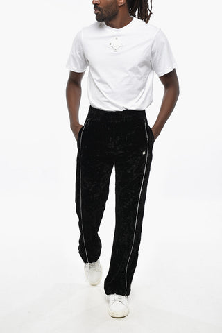 Velvet Pants with Elastic Waistband and Ankle Drawstring 