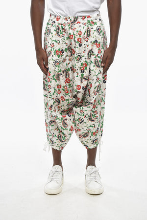 MAN Linen Harem Pants with Floral Print and Elastic Waist