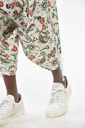 MAN Linen Harem Pants with Floral Print and Elastic Waist