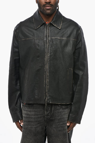 RED TAG Vintage-Effect Leather Jacket BLIXIA with Front Zip