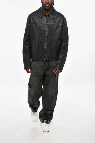RED TAG Vintage-Effect Leather Jacket BLIXIA with Front Zip