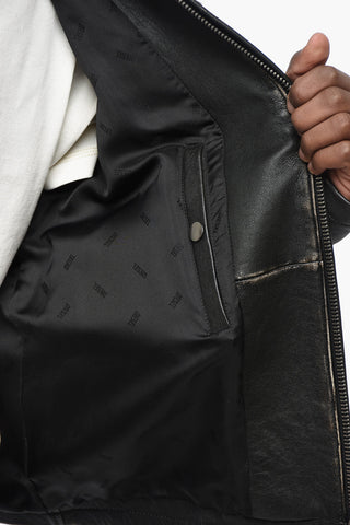 RED TAG Vintage-Effect Leather Jacket BLIXIA with Front Zip