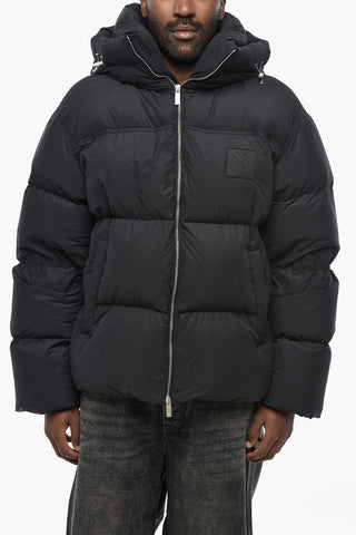 Quilted Down Jacket with Hood and Tone-on-Tone Logo Patch