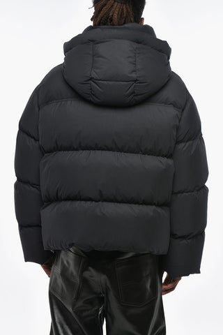 Quilted Down Jacket with Hood and Tone-on-Tone Logo Patch