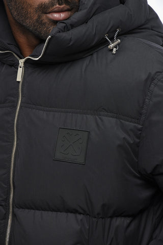 Quilted Down Jacket with Hood and Tone-on-Tone Logo Patch