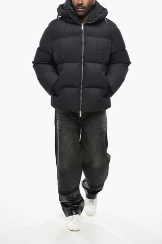 Quilted Down Jacket with Hood and Tone-on-Tone Logo Patch