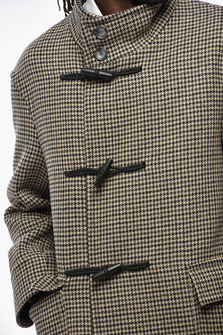 Houndstooth Patterned Coat with Frogs