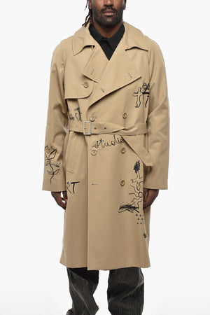 더블 브레스티드 자수 트렌치 코트 벨트 포함