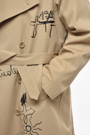 더블 브레스티드 자수 트렌치 코트 벨트 포함